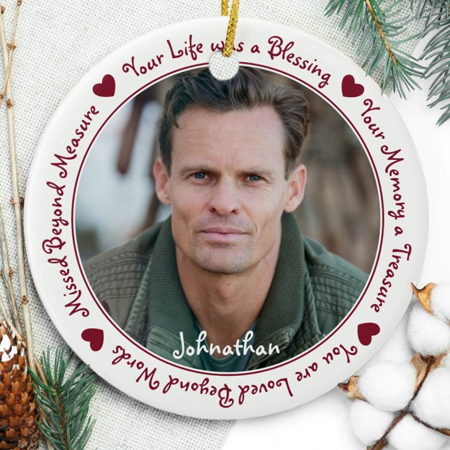 Sympathy Quote Red Keepsake Memorial Photo Ceramic Tree Decoration (Creator Uploaded)