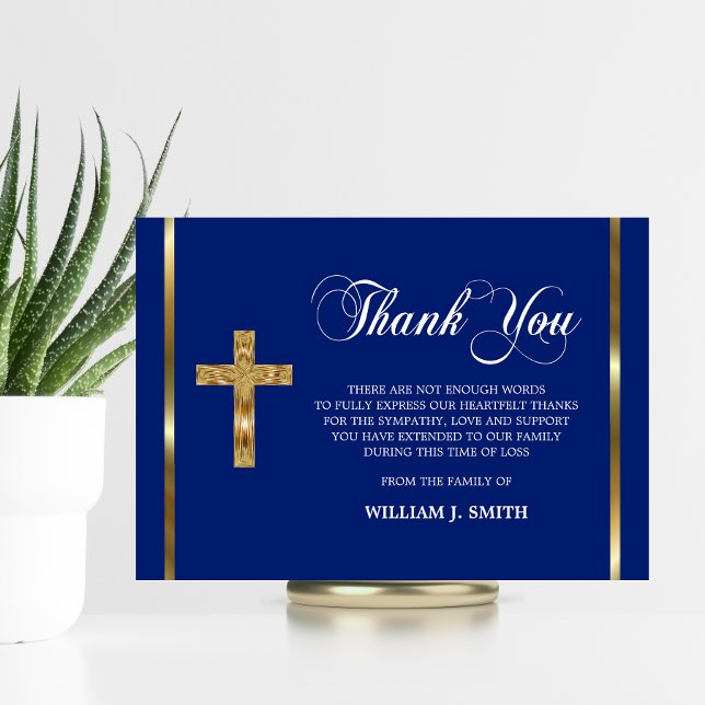 Sympathy Religious Gold Cross Blue THANK YOU photo (Sympathy Religious Gold Cross Blue THANK YOU photo)