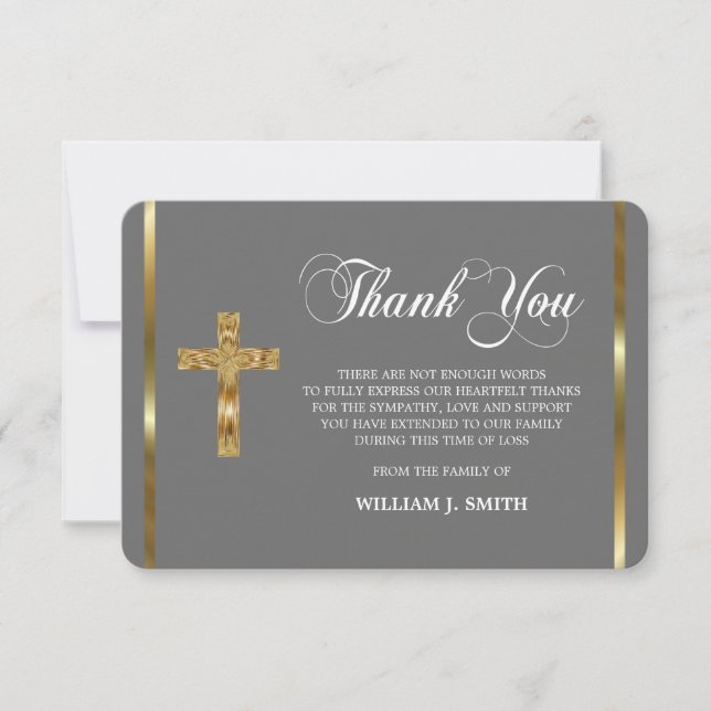 Sympathy Religious Gold Cross THANK YOU | PHOTO (Front)