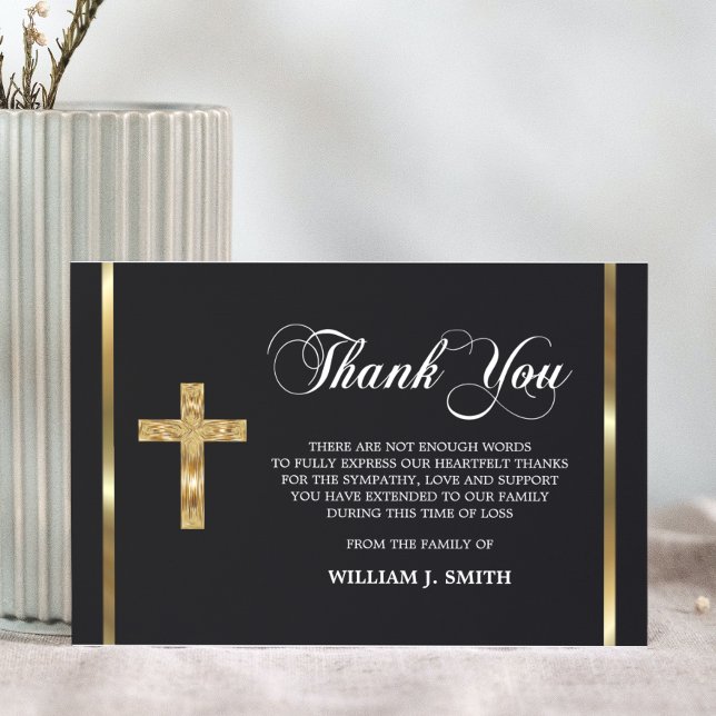 Sympathy Religious Gold Cross THANK YOU | PHOTO Card (Creator Uploaded)