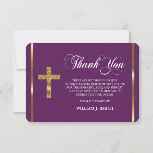 Sympathy Religious Gold Cross THANK YOU   PHOTO Card