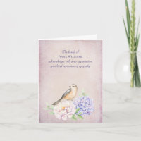 Sympathy Robin on Peony Thank You Card
