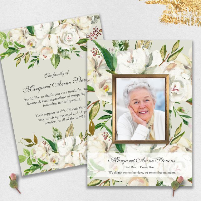 Sympathy Rose Photo Loss Funeral Thank You Cards (funeral thank you cards, bereavement, elegant, simple, celebration of life, sympathy card)