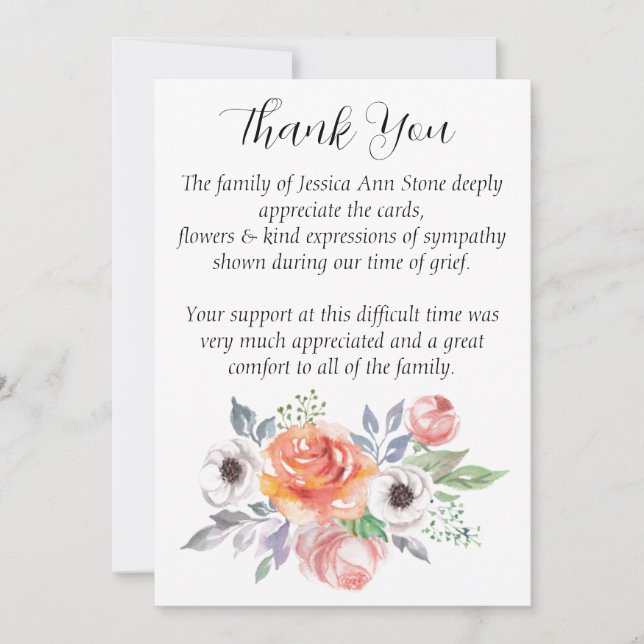 Sympathy Roses Floral Funeral Death Thank you  Invitation (Front)