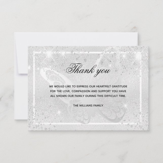 Sympathy silver butterfly photo thank you (Front)