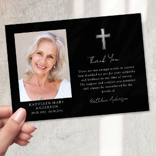 Sympathy Silver Cross Photo Funeral  Thank You Card