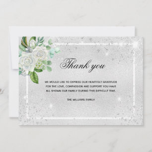 Sympathy silver glitter floral photo thank you card