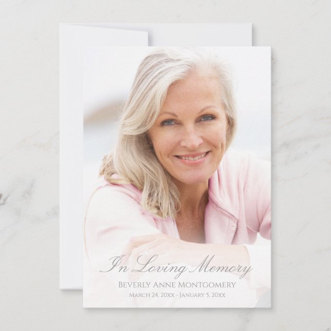 Sympathy Simple Silver Script Photo Funeral Thank You Card (Front)