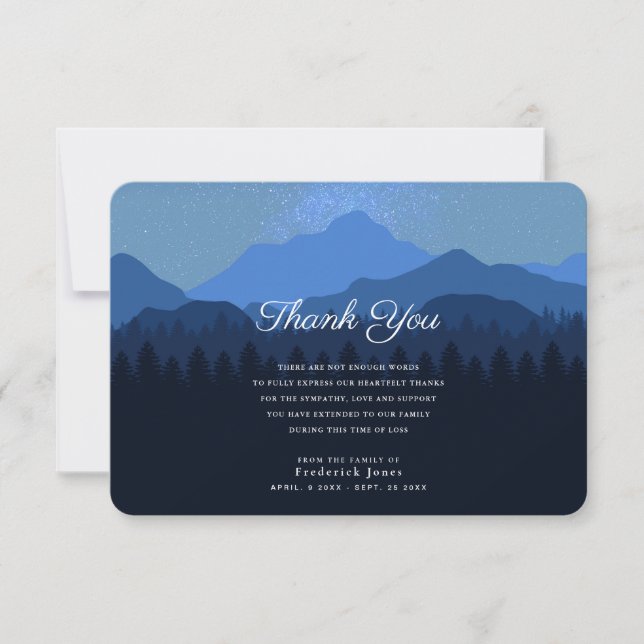 Sympathy Starry Mountain Night Thank You Card (Front)