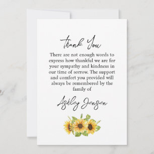 Sympathy Sunflower Funeral Thank You Card