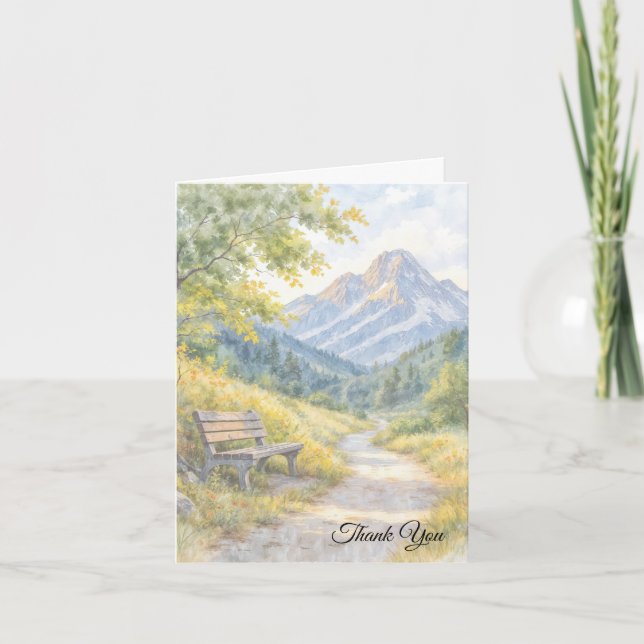 Sympathy Thank You Bench With Mountains Card (Front)