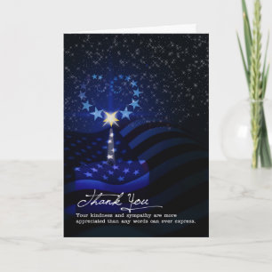 Sympathy Thank You Blue Candle Light and Flag Card