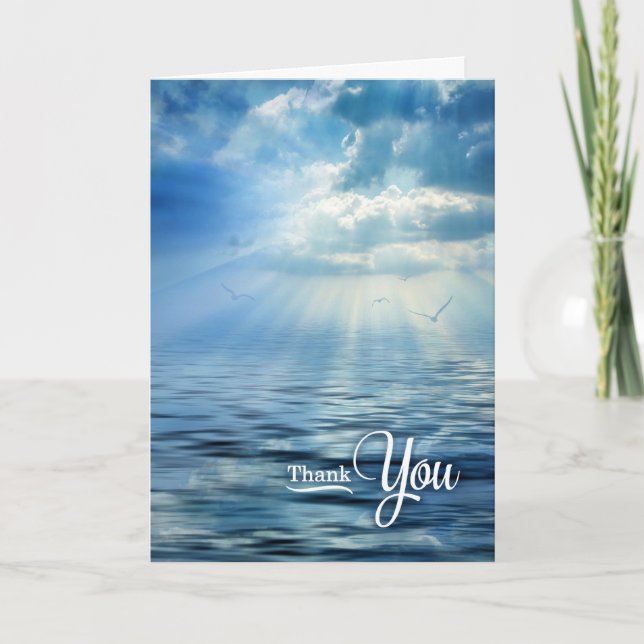 Sympathy Thank You Blue Oceanview Sunlight and Sea Card (Front)