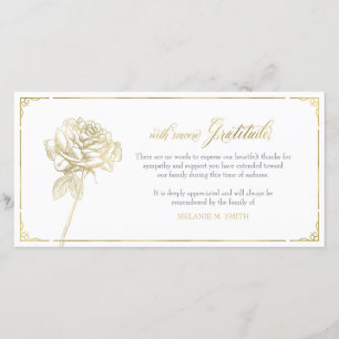 Sympathy Thank You Card, Memorial, Rose Gold