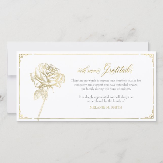 Sympathy Thank You Card, Memorial, Rose Gold (Front)
