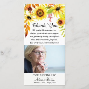 Sympathy Thank You Memorial Floral Sunflowers Card