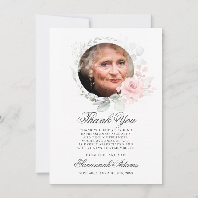 Sympathy Thank You Memorial Watercolor Floral Card (Front)