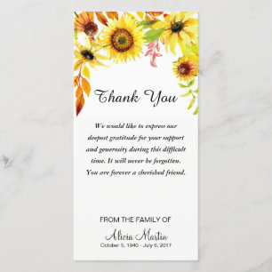 Sympathy Thank You Memorial Watercolor Sunflowers