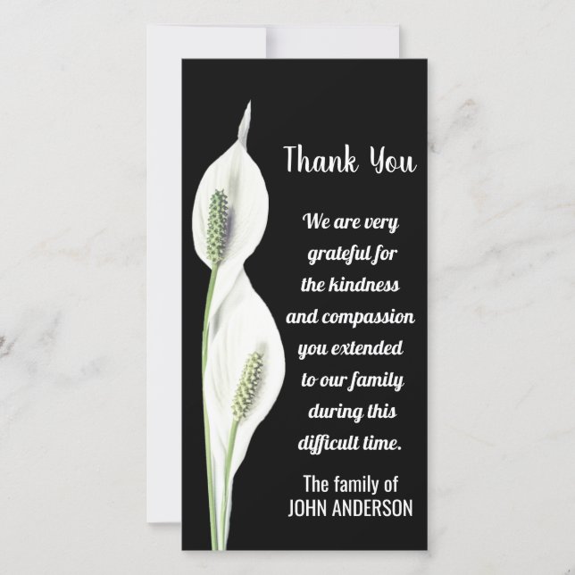 Sympathy Thank You Memorial White Lily Flower Card (Front)