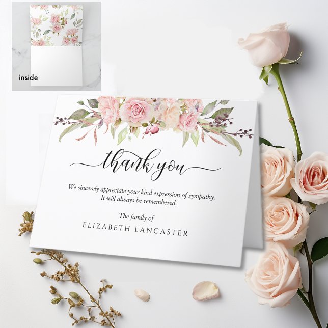 Sympathy Thank you Note, Blush Pink Floral Funeral (Creator Uploaded)