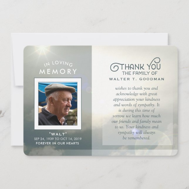 Sympathy thank You Peaceful Clouds Blue & White (Front)