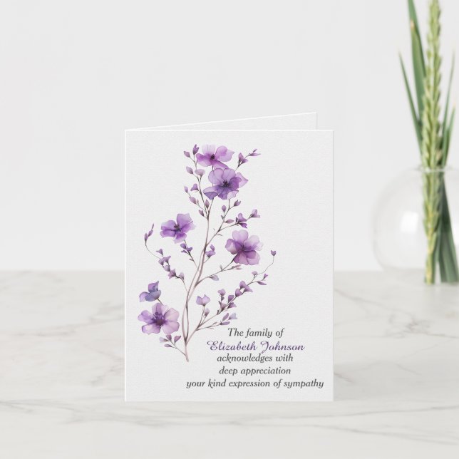 Sympathy Thank You Purple Flowering Branch Card (Front)
