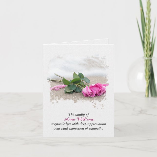 Sympathy Thank You Roses On Sand Card (Front)