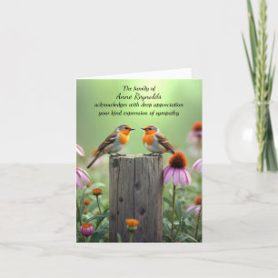 Sympathy Thank You Songbirds On a Fence Post  Card