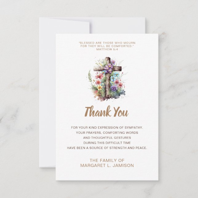 Sympathy Thank You Tan Floral Wooden Cross (Front)