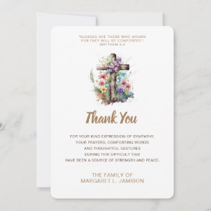 Sympathy Thank You Tan Floral Wooden Cross Card