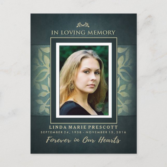 Sympathy Thank You Turquoise Gold Leaves PostCard (Front)