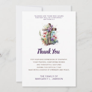 Sympathy Thank You Watercolor Floral Wooden Cross Announcement
