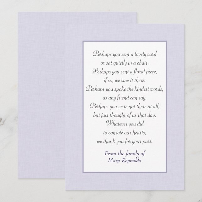 Sympathy Thank You With Lavender Border Card (Front/Back)
