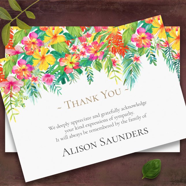 Sympathy Tropical Floral Funeral Thank You Card (Tropical Florals Bereavement Memorial Sympathy Funeral Thank You Cards)