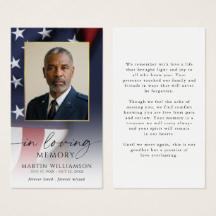 Sympathy USA Flag Photo Military Prayer Card