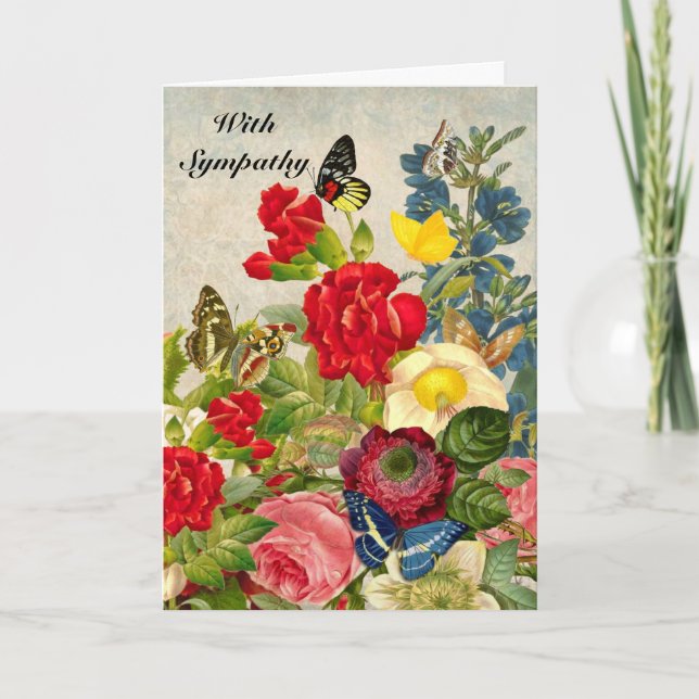 Sympathy Vintage Flowers and Butterflies with Poem Card (Front)