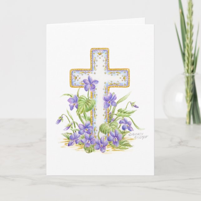 Sympathy Violet Cross Comfort Peace Card (Front)