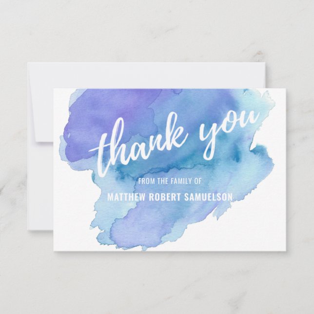 Sympathy Watercolor Blue Teal Turquoise THANK YOU Card (Front)