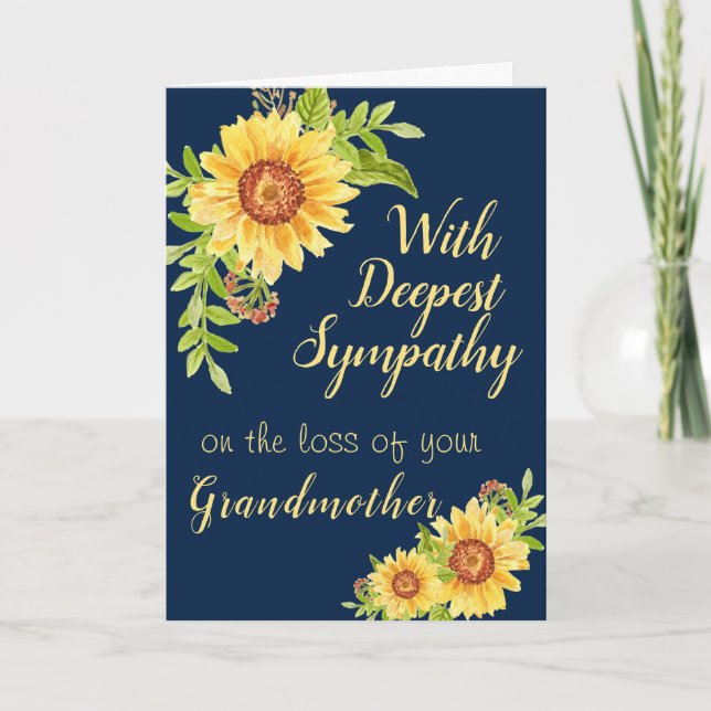 Sympathy Watercolor Floral Sunflower Blue Card (Front)
