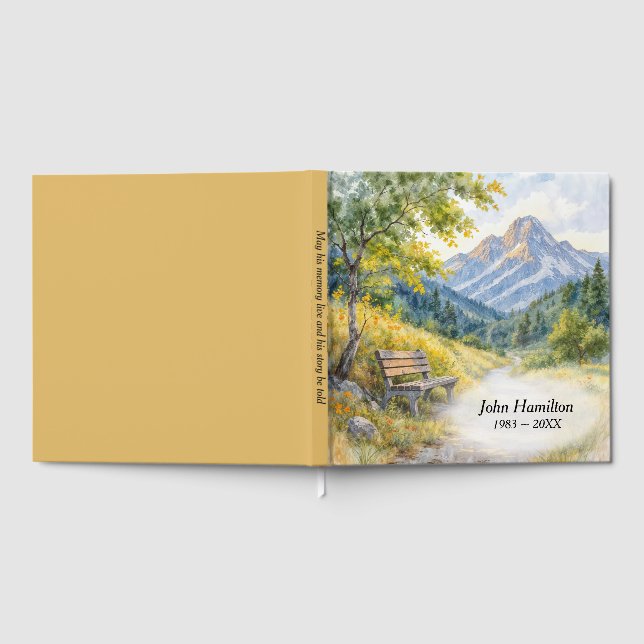 Sympathy Watercolor Mountain Bench Guest Book (Full)