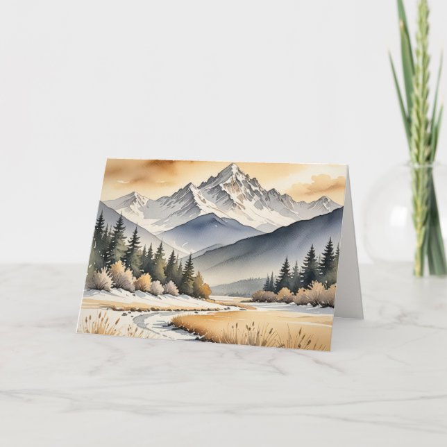 Sympathy Watercolor Winter Mountain Valley Card (Front)