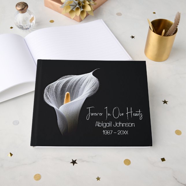 Sympathy White Calla Lily Memorial Service Guest Book (Front Open)