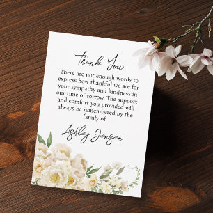 Sympathy White Rose Funeral Thank You Card