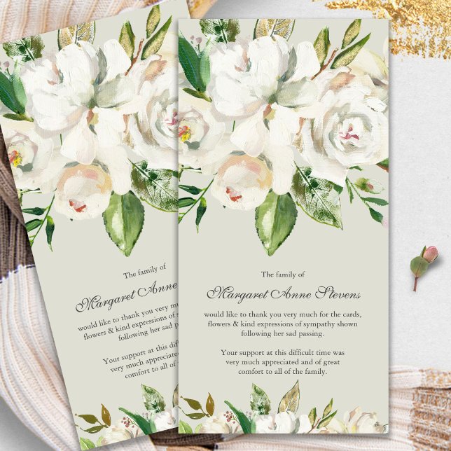 Sympathy White Rose Funeral Thank You Cards (funeral thank you cards, bereavement, elegant, simple, celebration of life, sympathy card)