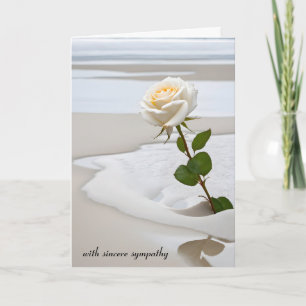 Sympathy White Rose In Beach Sand Card