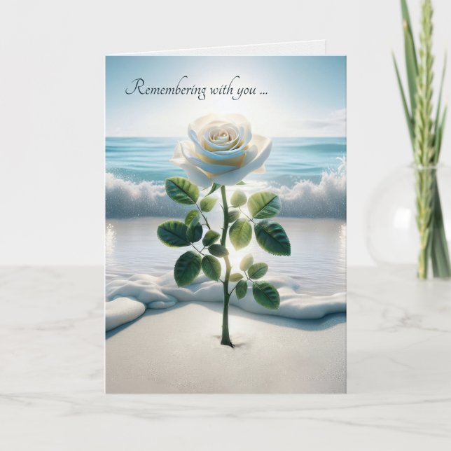 Sympathy White Rose In Beach Sand Card (Front)