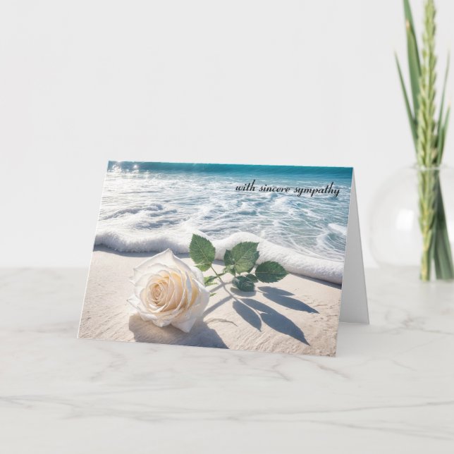 Sympathy White Rose On Beach Sand Card (Front)