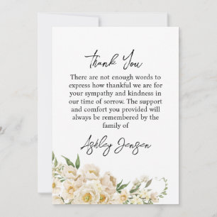 Sympathy White Rose Photo Funeral Thank You Card
