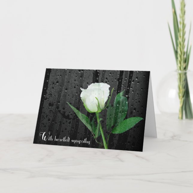 Sympathy White Rose with Raindrops  Card (Front)