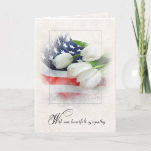 Sympathy White Tulips on American Flag  Card